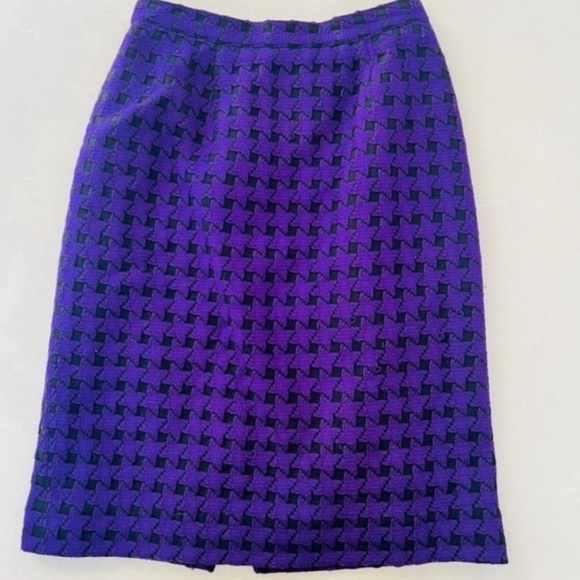 Vintage 60s Purple Black Houndstooth Star Print Wool Mini Pencil Skirt 6 - Picture 1 of 3